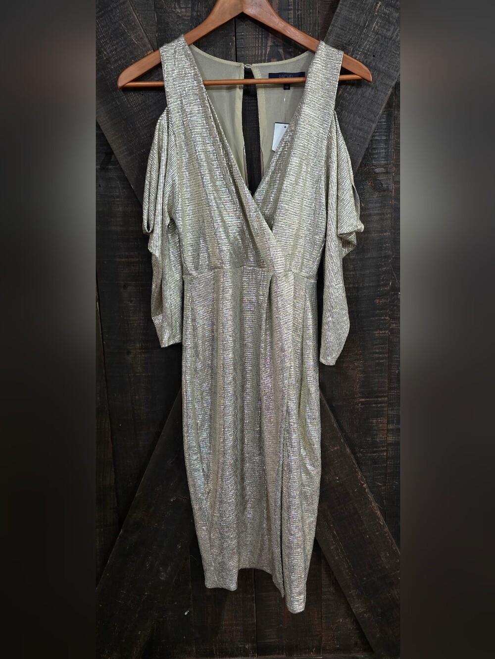 Rachel Roy Metallic Gold Cold-Shoulder Midi Dress NWT Sz Small